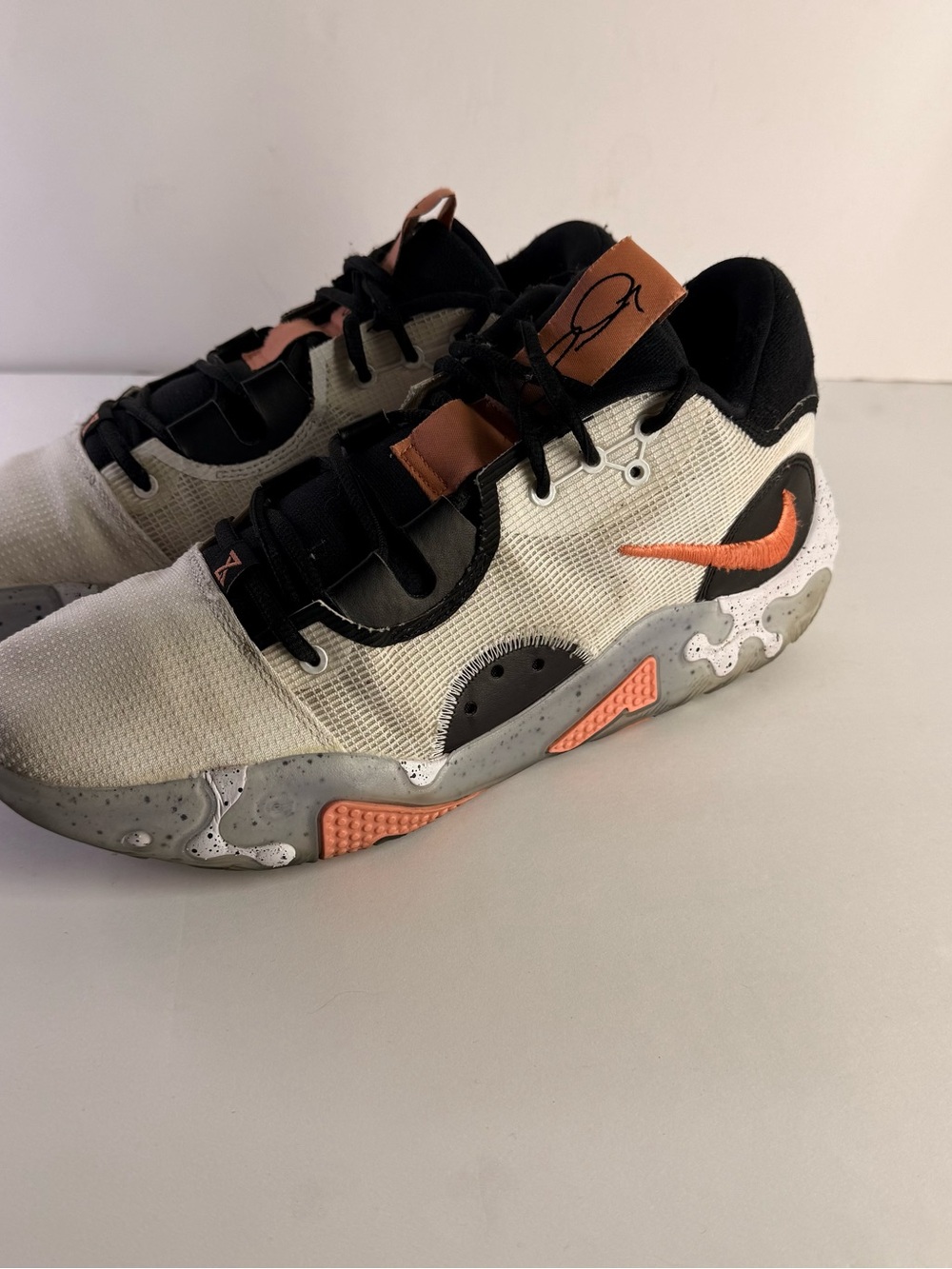 Nike PG 6 Fluoro Low-Top Sneakers in Cream, Black & Orange Accent size 10.5